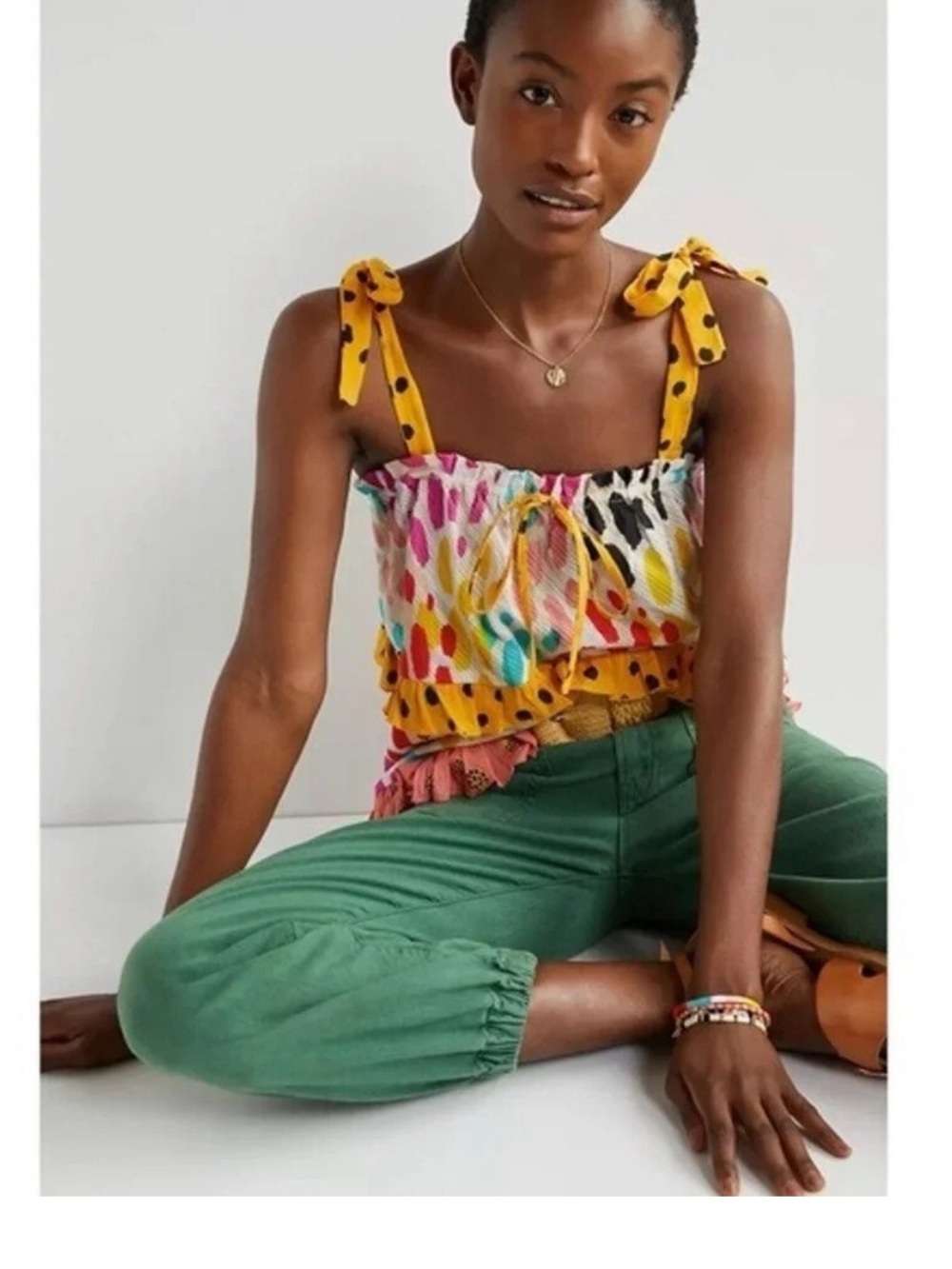 Anthropologie Conditions Apply Colorful Leopard Ruffle Tie Strap Top Small $118 - Picture 2 of 8